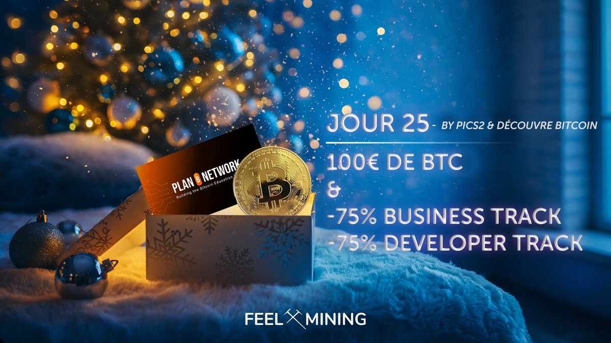 [25/24] – CALENDRIER DE L’AVENT (BONUS) 🎁

Puisque personne n'avait gagné les jours 2 et 13, nous remettons en jeu les lots dans un ultime concours ! ✨

À gagner :
- 100€ de BTC
- Réduction de 75% pour ces formations Plan B Academy
(3 gagnants)

Pour participer :
- Follow
