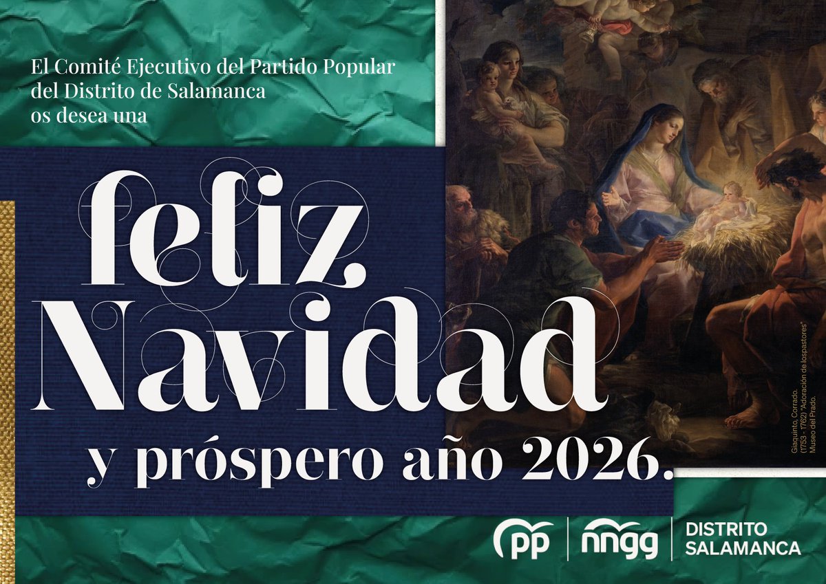 ¡Feliz Navidad!

Que el nacimiento del Niño Dios nos depare todo lo mejor.

Un fuerte abrazo de toda la familia del Partido Popular del Distrito de Salamanca