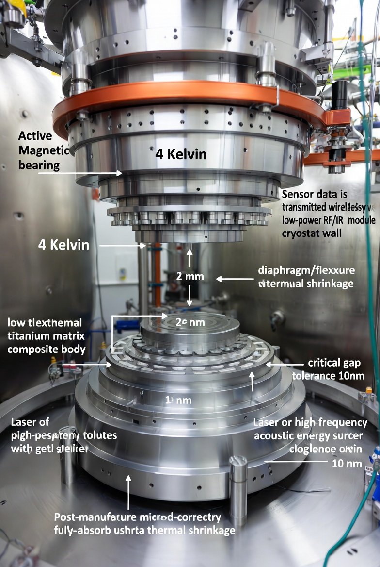 IsmailOztemel's tweet photo. "Earth cryogenic systems at 4K: Cable mess, vibration limited to ~50 nm.
My patent pending solution (TR 2025/018490): Path to 1 nm → 0.1 nm stability!
Counter-rotating conical Halbach arrays, flexure thermal absorption, laser/acoustic real-time correction, fully wireless RF/IR data transfer, zero heat leak.
@elonmusk's Moon shadowed craters quantum vision? This makes it real – perfect for lunar qubit isolation! 🚀
#QuantumComputing #Cryogenics #Moon #xAI #DeepTech"