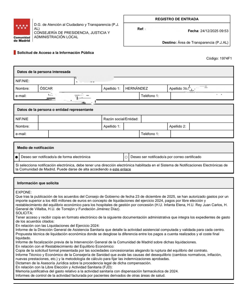 CiudadanO_O's tweet image. ‼️ Exijo UNA VEZ MÁS acceso a los expedientes que justifican PAGOS ADICIONALES de más de 465 MILLONES DE EUROS  a Quirón y Ribera

Aprobados con Natividad 🎁 y alevosía en Consejo de Gobierno el 23 de diciembre de 2024 

Es NUESTRO DERECHO Y SU OBLIGACIÓN 

¿Cumplirán?