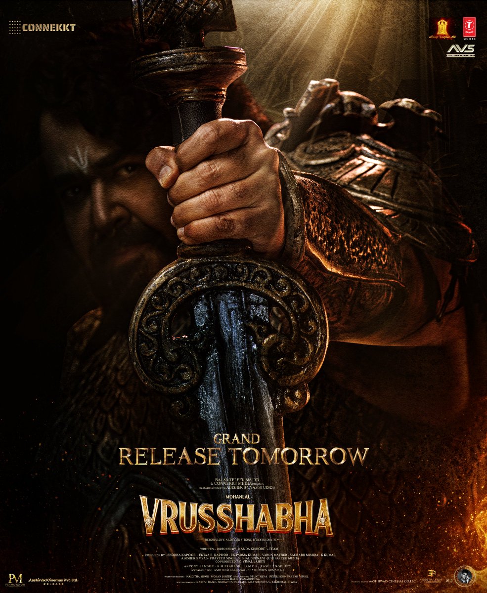 Mohanlal's tweet photo. The roar begins tomorrow - experience #Vrusshabha in theatres!

Grab your seats here: https://t.co/0vGzeVMTTM

#RoarOfVrusshabha #VrusshabhaOn25thDecember https://t.co/TxJLuovqvR