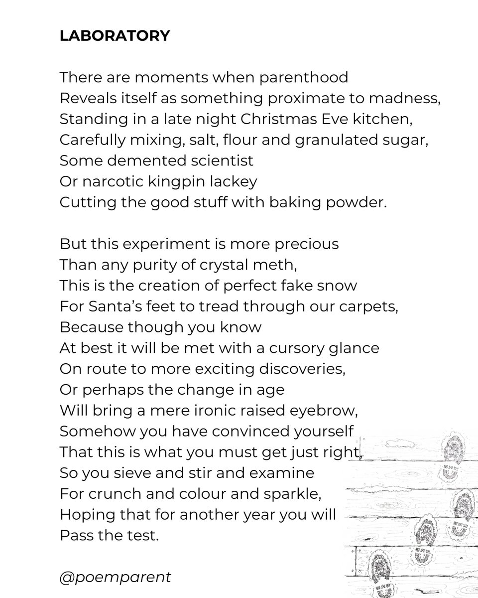 Of course Santa is more than capable of bringing his own snow..but you know, just in case. Anyone else victim to this sort of madness or was it just me?

#christmaseve #xmaseve #fatherchristmas #fatherxmas #santaready #santaprep #santafootprints #poemaday #poemfortheday #poetry