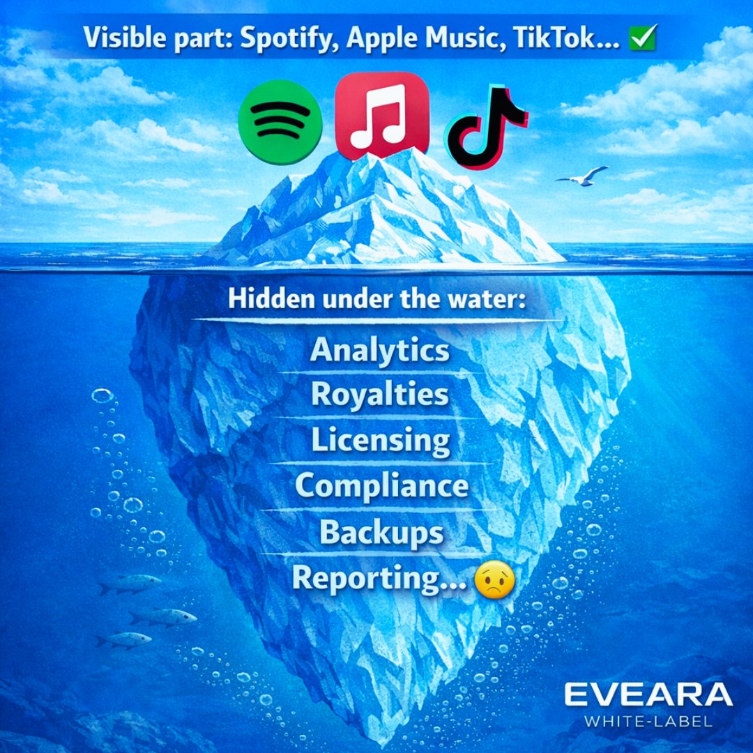 evearamusic's tweet photo. “Music distribution looks easy… ✅
But under the surface: analytics, royalties, licensing, compliance, backups, reporting ❄️😐
Eveara White-Label handles the unseen so you can focus on your music.”

#Eveara #DigitalMusicDistribution  #B2BMusic #BackendForMusic https://t.co/y3rdiQabn7