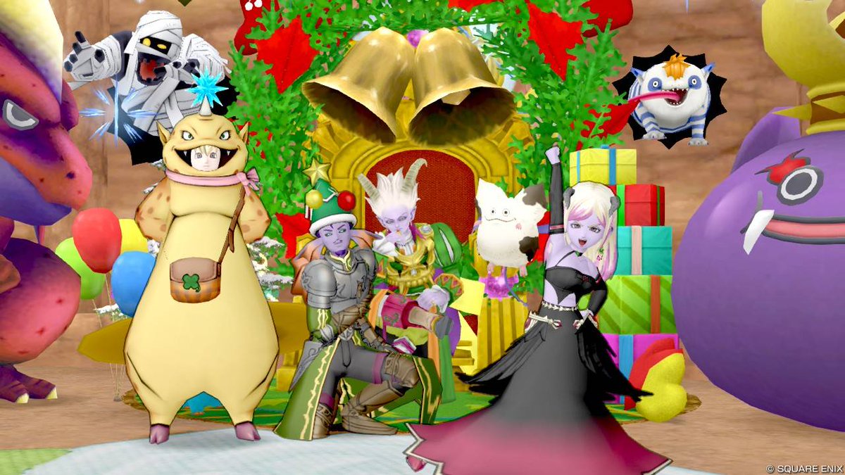 tro_dqx's tweet photo. ご招待に与り、ネルゲル様とのクリスマスパーティーへ✨🎄✨
はりきってツリーの帽子被って行ったぜ🤭
ヴァ◯リア様の揺さぶりに冷や汗もんだったが😨(俺だけの特別演出なのか？w
楽しませてもらったぜ！
メリークリスマス🎅

#冥王様のクリスマス
#ネルゲル
#ドラクエ10 https://t.co/oVOHdqeyJR