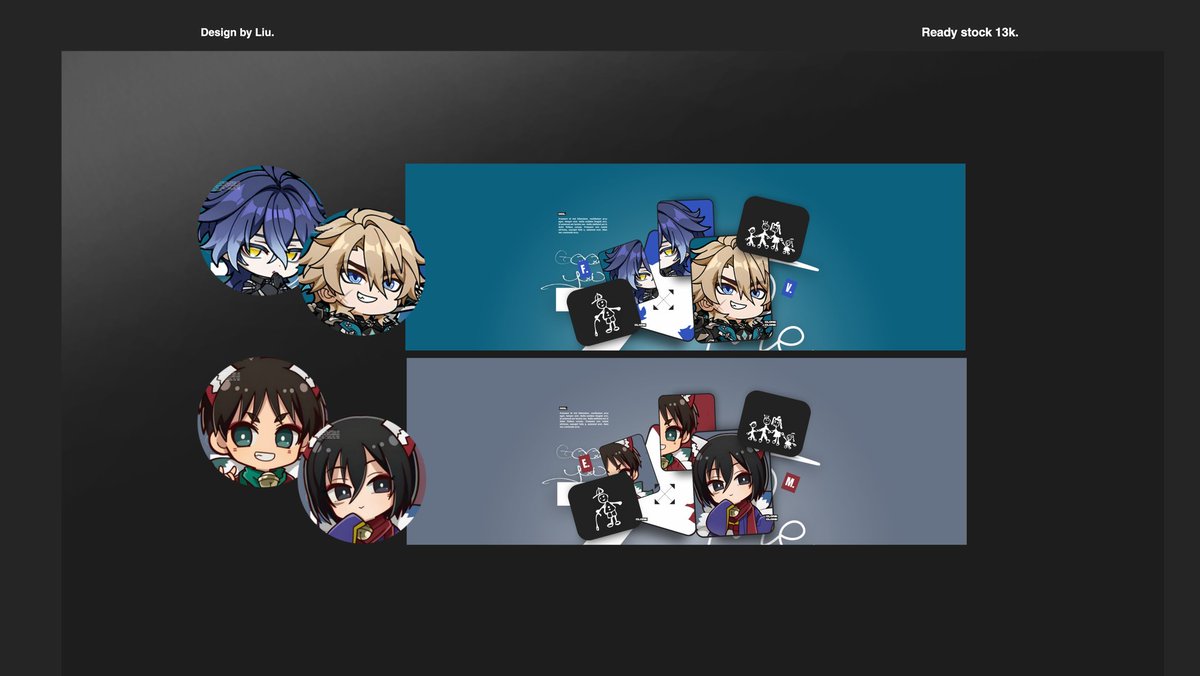 salno's tweet image. HELP REPOST. 

Layout ready stock chibi couple anime 2D Genshin Impact Varka Flins &amp;amp; EreMika 13k QRIS. #zonauang