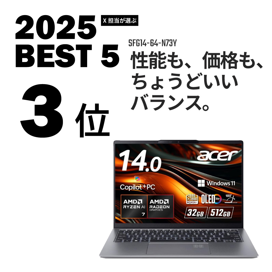 中の人が選ぶ2025年 ベストノートパソコン 第3位発表！ Swift Go 14 AI