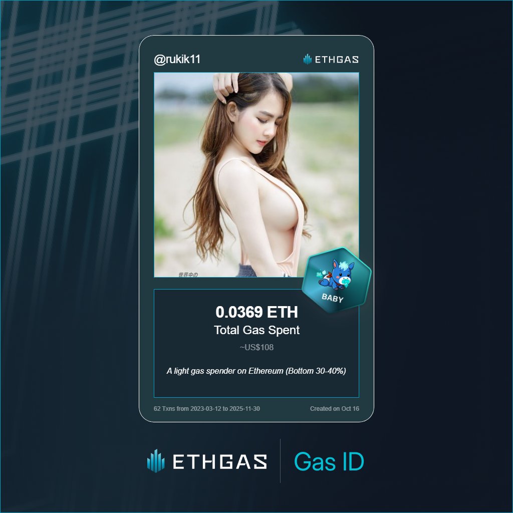 Just unlocked my Gas ID via ETHGas 🪪

Summoning my favourite protocols <a href="/Uniswap/">Uniswap Labs 🦄</a>, <a href="/aave/">Aave</a>, <a href="/opensea/">OpenSea</a> to join the movement!. <a href="/YOM_Official/">YOM</a> .

Learn more: ethgas.com/open-gas/ .
 x.com/ethgasofficial…

Reveal yours at ethgas.com/community/gas-…