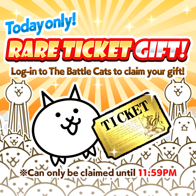 Catsmas is almost here! Log in to #TheBattleCats on 12/24 before 11:59PM to claim an early gift of one Rare Ticket for Christmas Eve! #BattleCats