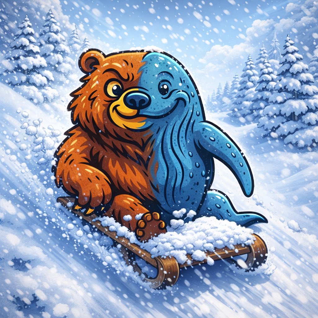 BearWhaleSolana's tweet photo. Snow day? ❄️
Bear + Whale: “Let’s send it.” 🛷🐻🐋 https://t.co/COz8EwIjZv