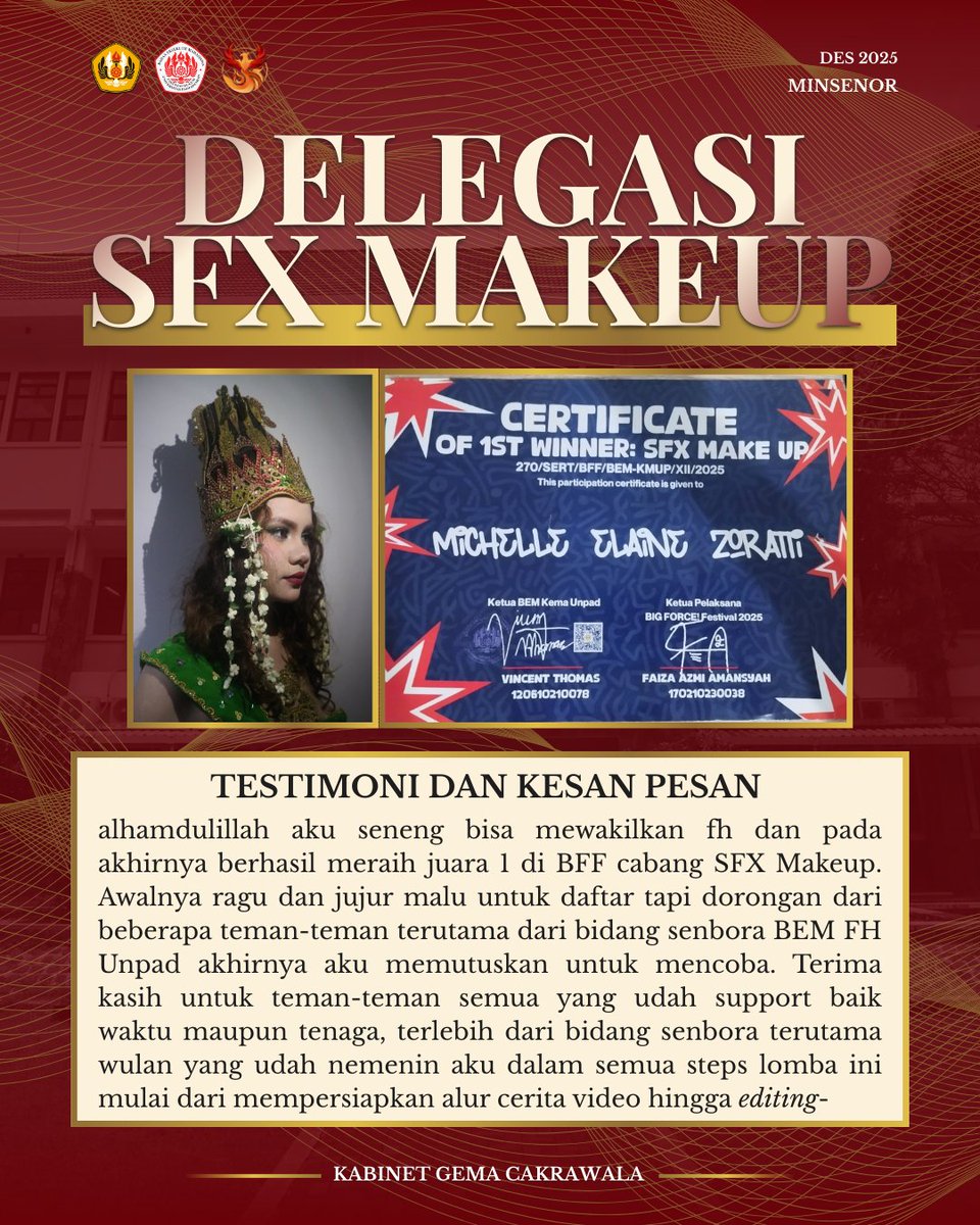 BEMFHUNPAD's tweet photo. Caption by:
Ashley Haggai Arabelle Punuh 

Design by:
Sonia Deitra Ingerlisa 

Bidang Minat Seni dan Olahraga 
Badan Eksekutif Mahasiswa
Fakultas Hukum Universitas Padjadjaran 
Kabinet Gema Cakrawala https://t.co/dFTIMeBrVq