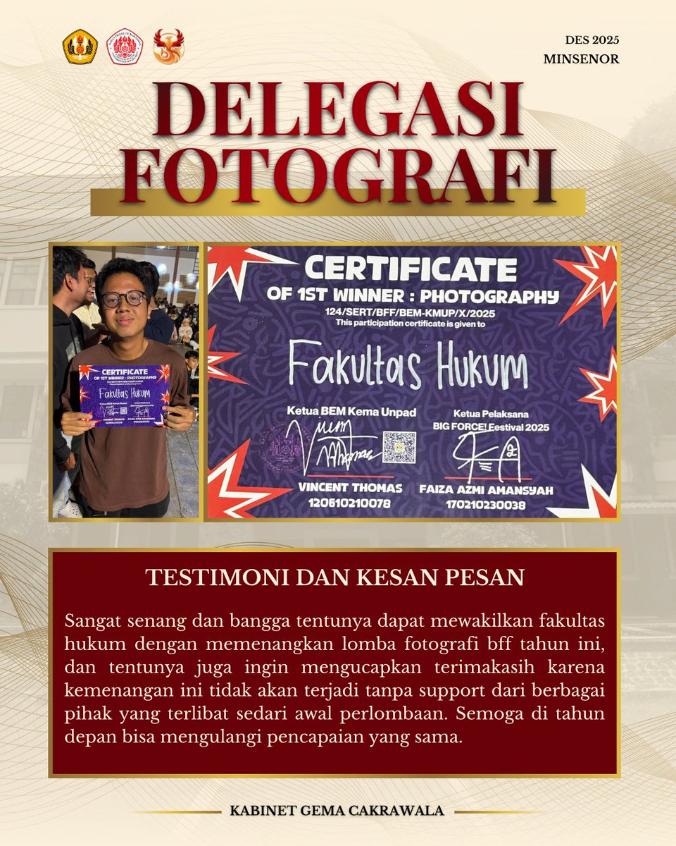BEMFHUNPAD's tweet photo. Caption by:
Ashley Haggai Arabelle Punuh 

Design by:
Sonia Deitra Ingerlisa 

Bidang Minat Seni dan Olahraga 
Badan Eksekutif Mahasiswa
Fakultas Hukum Universitas Padjadjaran 
Kabinet Gema Cakrawala https://t.co/dFTIMeBrVq