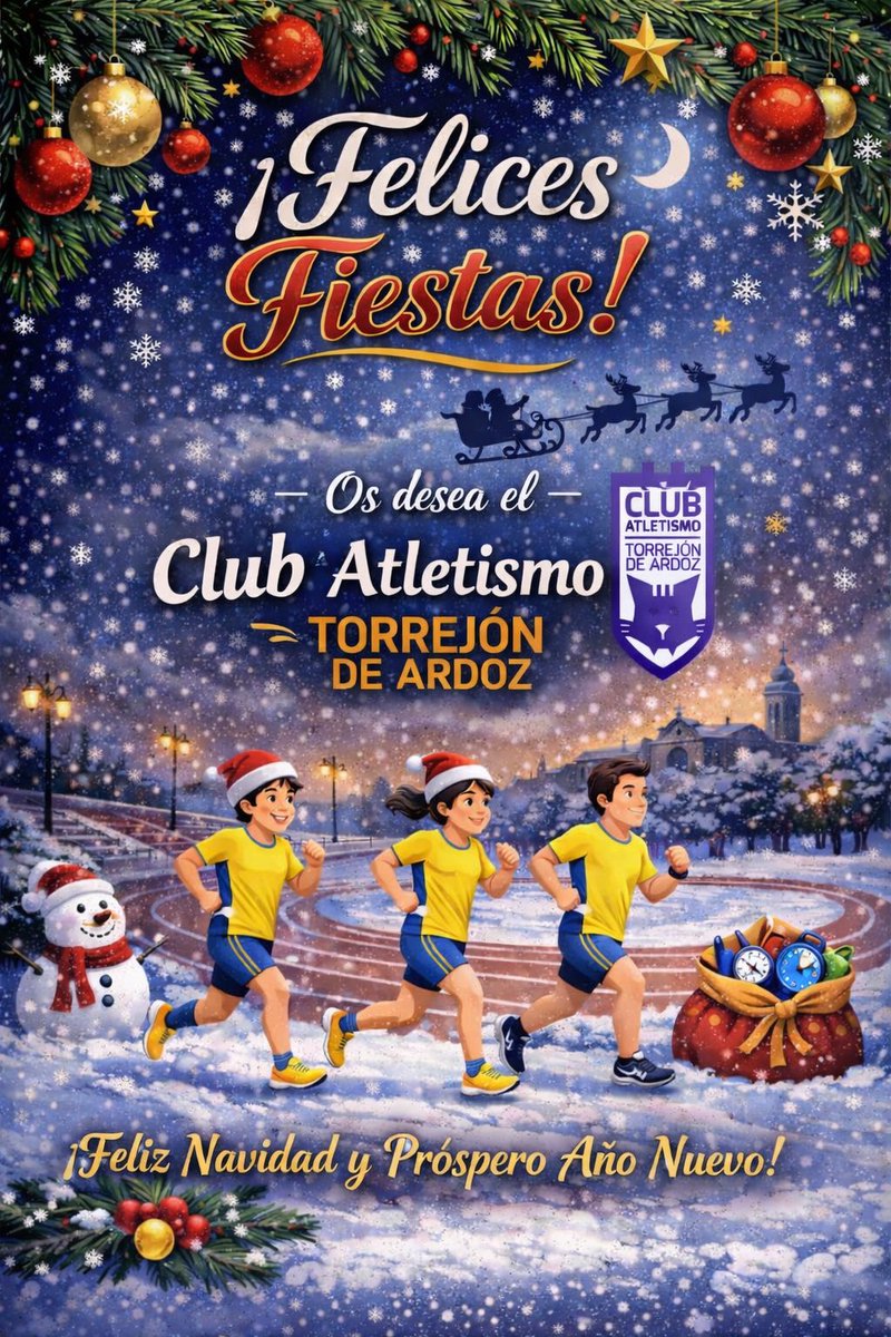 🎄✨ Felices Fiestas ✨🎄
Desde el Club Atletismo Torrejón de Ardoz os deseamos una Feliz Navidad y un Próspero Año Nuevo lleno de salud, ilusión y muchos kilómetros compartidos 🏃‍♀️🏃🏻‍♂️