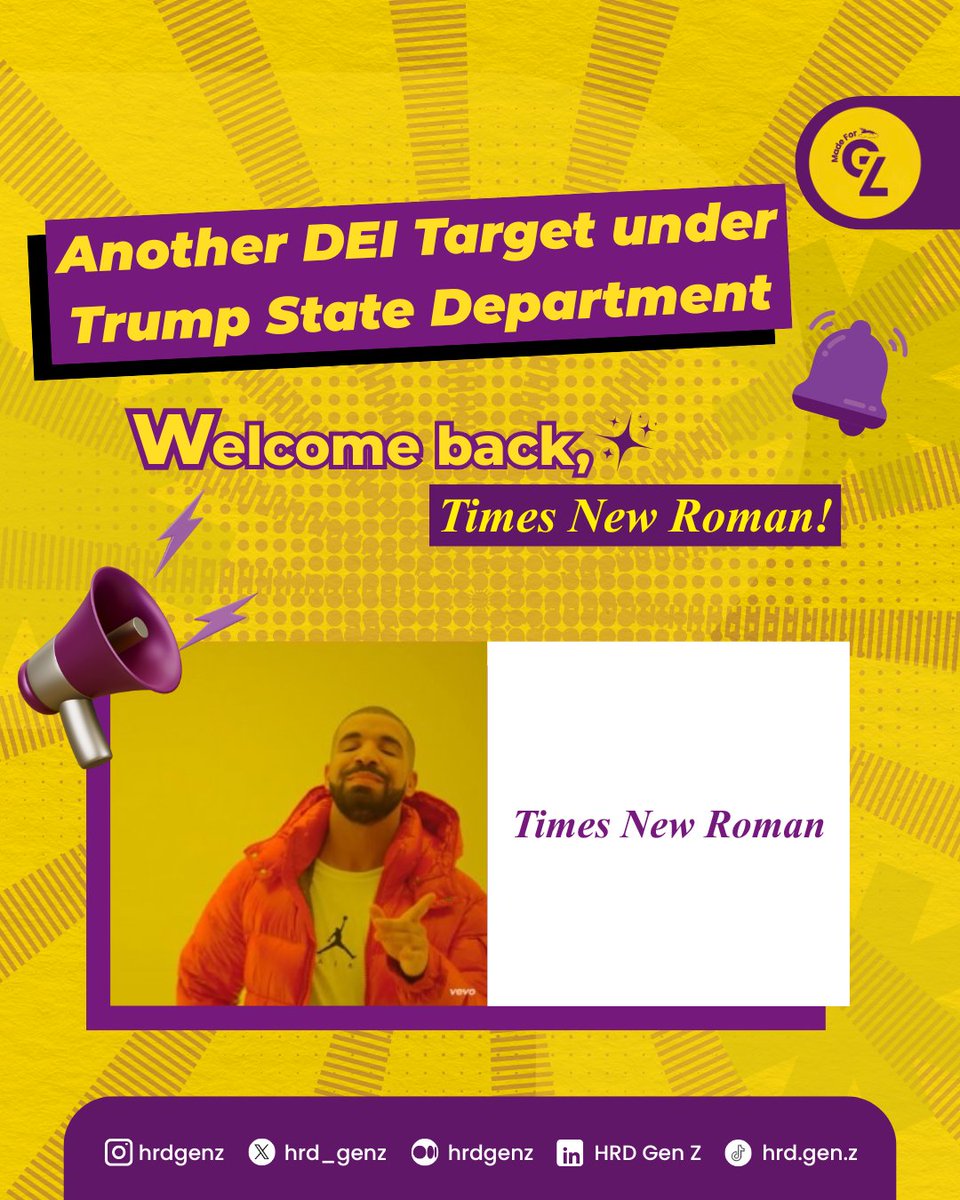 madefor_genz's tweet photo. Another DEI Target under Trump State Department

Welcome back, Times New Roman! https://t.co/vzcNmW26kx