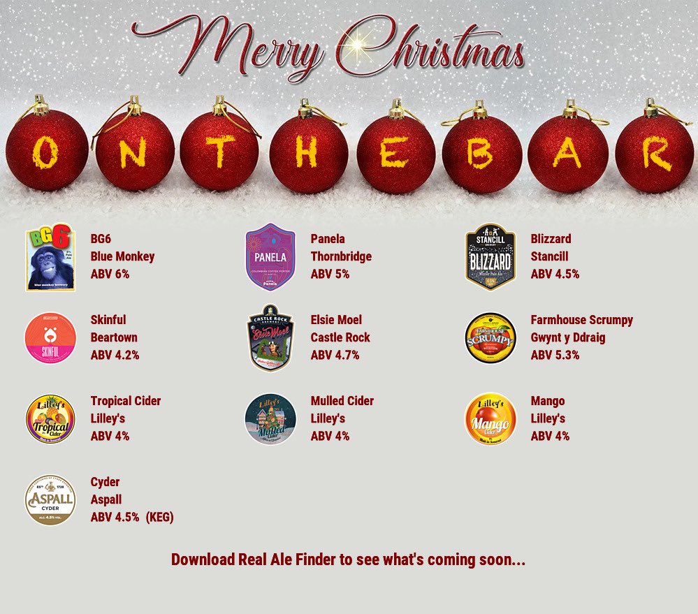 On the bar today!
Beer Board: bit.ly/2vu8OV3
<a href="/blue_brewery/">Blue Monkey Brewery</a> <a href="/thornbridge/">Thornbridge Brewery</a> <a href="/StancillBrewery/">Stancill Brewery</a> <a href="/BeartownBrewery/">Beartown Brewery</a> <a href="/CRBrewery/">Castle Rock Brewery</a> <a href="/Gwyntyddraig/">gwyntcider</a> <a href="/lilleyscider/">Lilley's Cider</a> <a href="/Aspall/">Aspall</a> 
#RealAleFinder