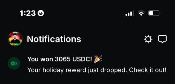 prashant_r24948's tweet photo. ๐ BIG WINS ON BASE! ๐
Just received my @baseapp holiday reward โ 3,065 USDC ๐ฐ๐ฅ
Holiday rewards are being distributed to all Base users who completed their tasks โ
If you participated, check your notifications right now ๐
#Base #BaseRewards #Crypto #USDC #Onchain https://t.co/ZGnvk07k0Z