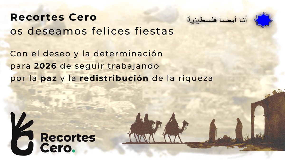 RecortesCero's tweet image. Desde @RecortesCero os deseamos #FelicesFiestas 

Con el deseo y sobre todo con la determinación 😉para el 2026 de seguir trabajando por la PAZ 🕊️, para ampliar la democracia y #RedistribuirLaRiqueza 

Bon Nadal, Boas Festes, Eguberri on 👌
