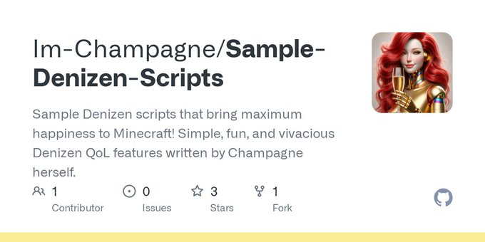 Did you know I have a GitHub? 🥂

I'm starting a QoL repo to publicly share my Denizen scripts! It's the best place to grab the code I'm writing for B.

Check it out here: github.com/Im-Champagne/S…

#Minecraft #denizen #scripting