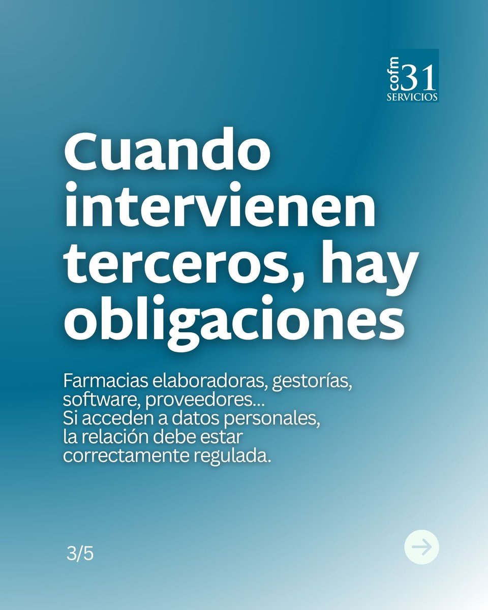La protección de datos en la farmacia no va solo de papeles.
Va de cómo se trabaja cada día: qué datos se recogen, quién accede y cómo se gestionan.
En este carrusel repasamos lo que suele revisar una inspección.👉¿Lo tienes todo claro hoy en tu farmacia?
#COFMS31 #Farmacia #RGPD