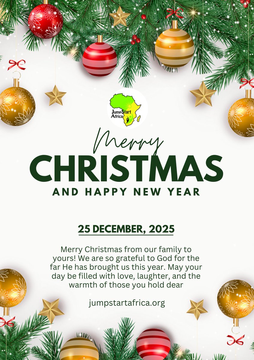 JumpStart_Afric's tweet photo. Merry Christmas from our family to yours! We are so grateful to God for the far He has brought us this year. May your day be filled with love, laughter, and the warmth of those you hold dear. https://t.co/EtJ0ohv8x6