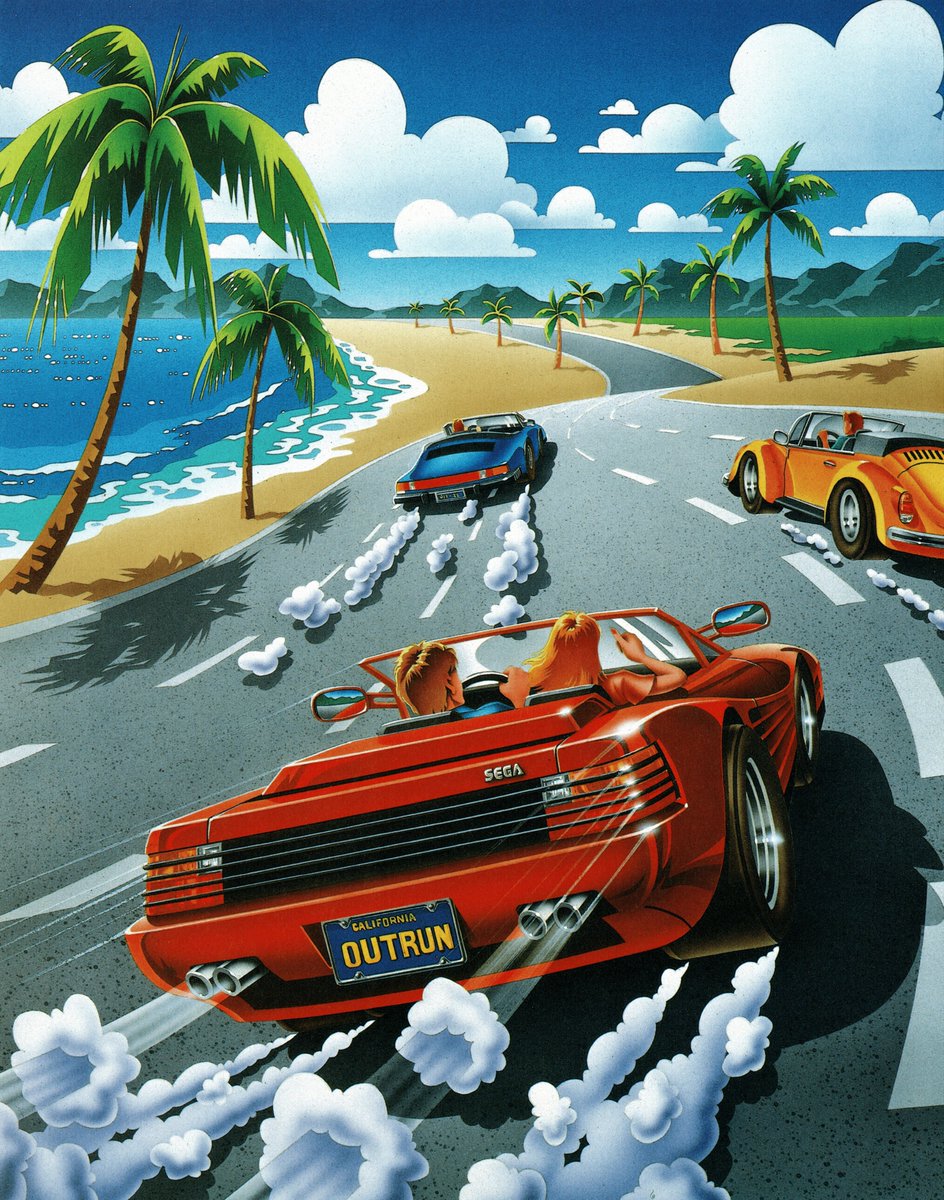 peachflavor3d's tweet image. The artwork of #OutRun by Akira Watanabe used on the cover of the #SegaGenesis/#MegaDrive, #SegaGameGear, #SegaMarkIII, #MSX2, and #NEC #PCEngine releases. Still a bit cropped on the right side. Usual upscale/clean/retouch process applied.