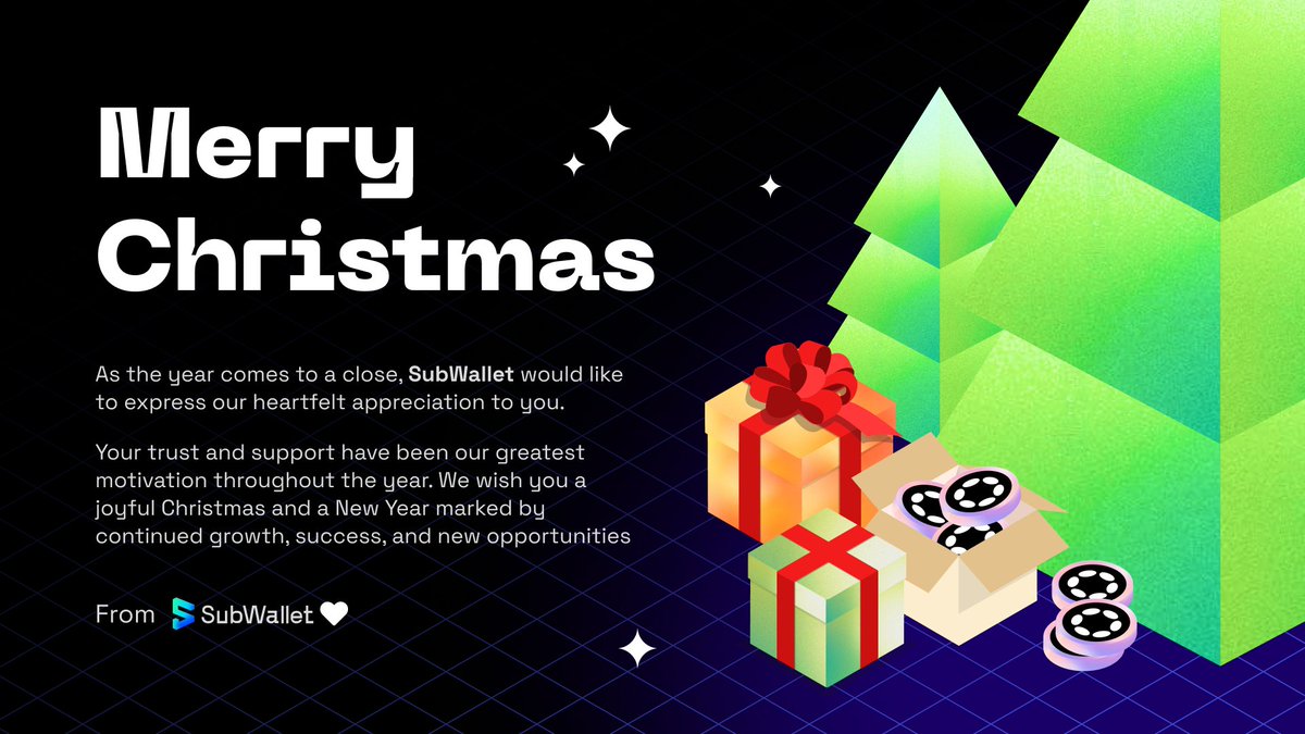 subwalletapp's tweet photo. 🎄Season’s Greetings from SubWallet🎄

Thank you for being part of our journey this year. Your support keeps us motivated to build safer, better Web3 experiences 🫶

Wishing you a warm holiday season and a great year ahead!

Let’s make 2025 even better together 💙