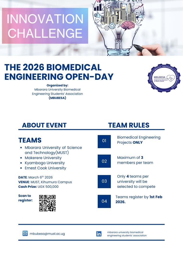 MubesaAsso's tweet photo. Where biomedical engineering meets real impact. Looking forward to bold ideas and practical innovations at the 2026 Biomedical Engineering Open-Day. https://t.co/fDyU3KlDl8
