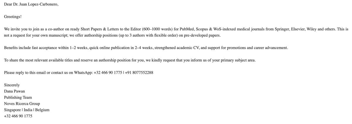 JLCarbonero's tweet photo. It is a real disgrace to the scientific community and to us researchers that these #PredatoryJournals and fraudulent activities exist and are not widely prosecuted. The pressure to publish to obtain funding is terrible instead of prioritizing honest, high-quality research. https://t.co/9slBnBPbwX