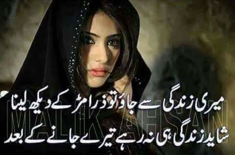السلام علیکم
میری زندگی سے جاؤ تو ذرا مڑ کے دیکھ لینا
شاید زندگی ہی نہ رہے. تیرے جانے کے بعد
Good evening