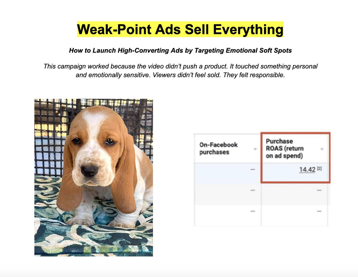HenryCrochemore's tweet image. $610k unlocked by changing one creative angle

most pet ads educate: features, benefits, explanations

this one hit the nerve first

risk → duty
delay → damage
ignoring it → guilt

no hype
no pushy CTA

ads that target the weak point force movement, not thinking

i mapped the…