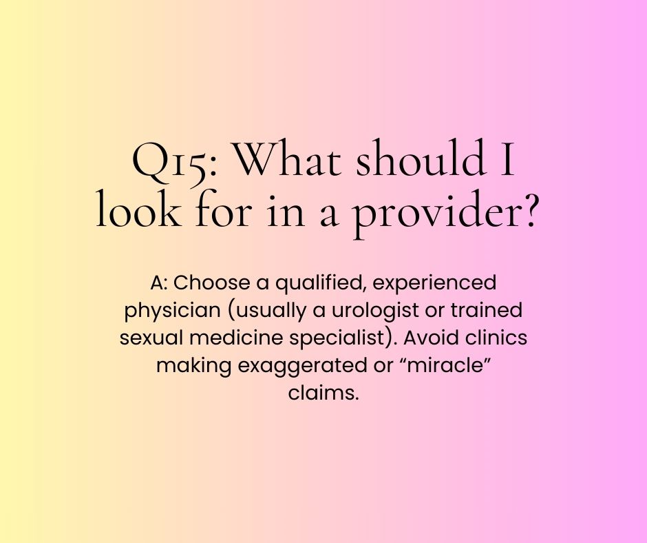 getbigpenissize's tweet photo. Q15: What should I look for in a provider?
A: Choose a qualified, experienced physician (usually a urologist or trained sexual medicine specialist). Avoid clinics making exaggerated or “miracle” claims. https://t.co/aUAmF0ZJMU