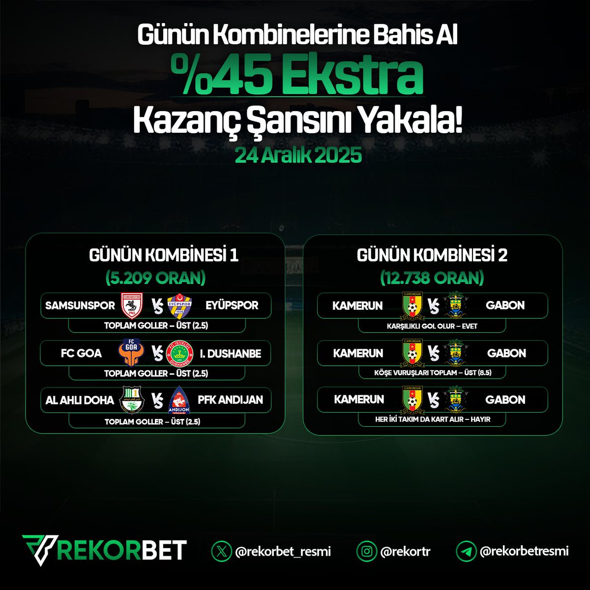 ⚽️ Rekorbet'te günün kombineleri sizi bekliyor!

🔥 Günün kombinelerine bahis al, %45 ekstra kazanç şansını yakala!

🚀 Tüm karşılaşmaları canlı izleyip, en yüksek oranlar ile kazanmanın keyfini çıkarın!

🔗 HEMEN OYNA: t2m.io/Rekorbet