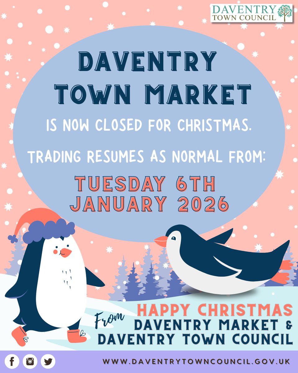 🎄 𝗗𝗮𝘃𝗲𝗻𝘁𝗿𝘆 𝗧𝗼𝘄𝗻 𝗠𝗮𝗿𝗸𝗲𝘁 𝗶𝘀 𝗻𝗼𝘄 𝗰𝗹𝗼𝘀𝗲𝗱 𝗳𝗼𝗿 𝗖𝗵𝗿𝗶𝘀𝘁𝗺𝗮𝘀. 🎄🎄
Trading resumes as normal from: 𝗧𝘂𝗲𝘀𝗱𝗮𝘆 𝟲 𝗝𝗮𝗻𝘂𝗮𝗿𝘆 𝟮𝟬𝟮𝟲

🧡 Thank you for supporting our market this year! We can’t wait to see you again in 2026!