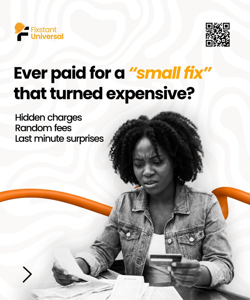 FixstantLimited's tweet photo. Ever paid for a small fix that turned expensive?
Hidden charges. Random fees. Last-minute surprises.
Not with Fixstant.
#NoHiddenCharges #Fixstant https://t.co/ElJNa6LUm6