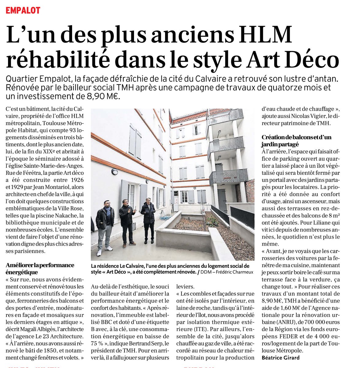 Empalot se transforme !
<a href="/TMHabitat/">Toulouse Métropole Habitat</a> investit ~9 millions € dans la réhabilitation de la résidence Le Calvaire : meilleure isolation, équipements modernes pour 93 logements, verdissement. 
Un patrimoine historique qui renaît pour un meilleur cadre de vie ! 🏠
 #logement #Toulouse