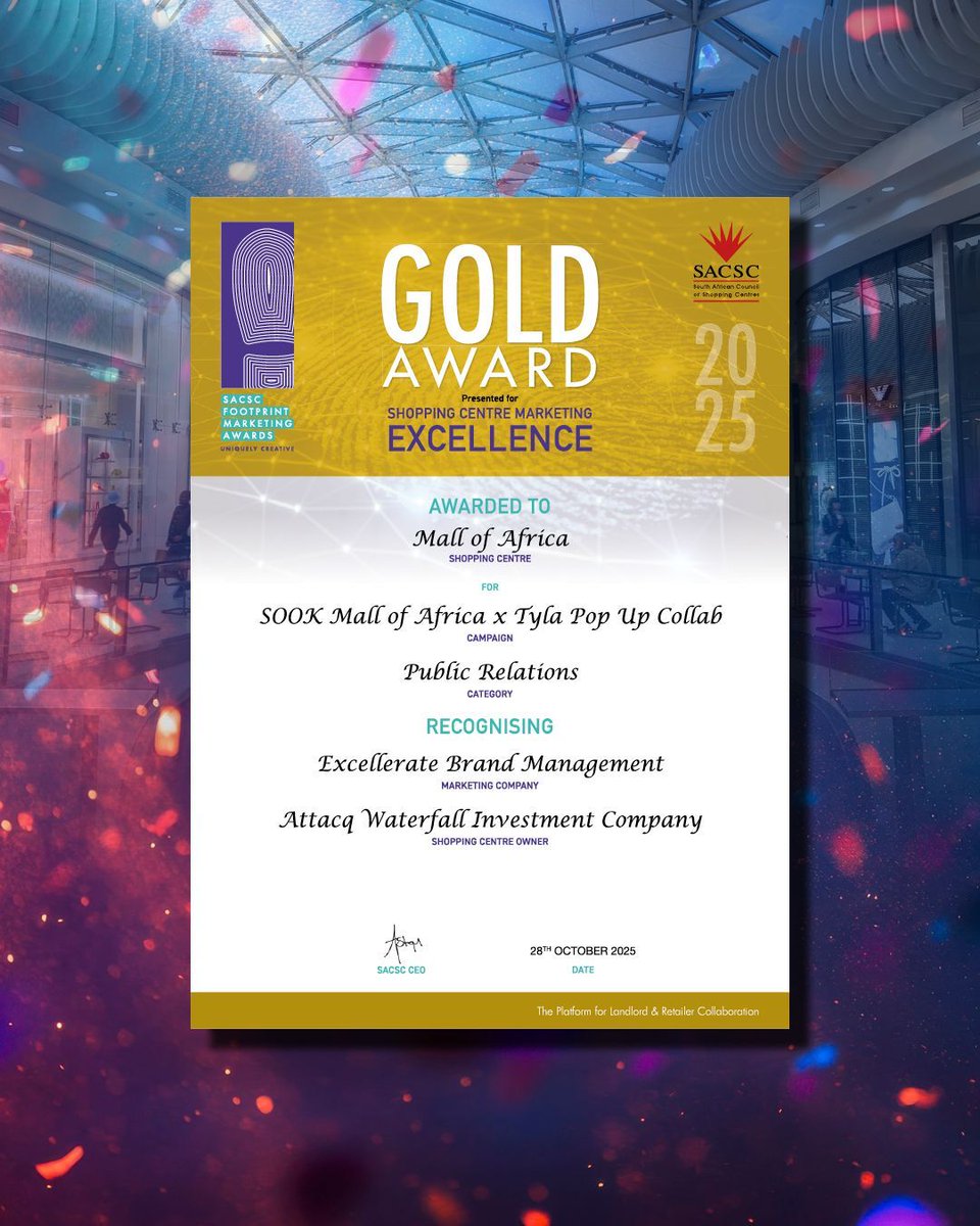 The Mall of Africa walked away with two major honours at this year’s SACSC Spectrum Awards and Gold Awards 🛍️

We had the privilege of leading the MOA’s social media during these award-winning moments and the collaboration brought an amazing pulse to our creative floor.