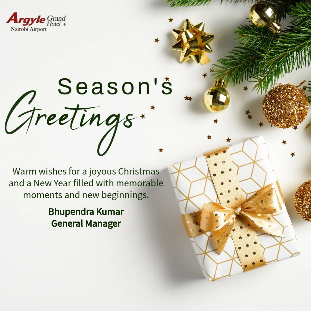 From our Argyle Grand family to yours✨
May this festive season bring you moments of joy, warmth, and reflection, and may the New Year unfold with fresh beginnings and lasting memories. ✨🎄
Regards,
Bhupendra Kumar
General Manager <a href="/argylegrand/">Argyle Grand Hotel Kenya</a>