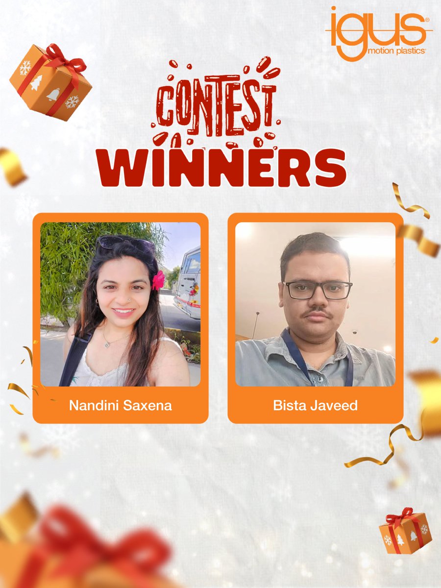 Congratulations to our amazing winners! 

A big shoutout to Nandini Saxena and Bista Javeed for winning the igus contest. Your participation, enthusiasm, and creativity truly stood out!

#igus #igusIndia #ContestWinners #WinnerAnnouncement #Congratulations #igusMotionPlastics