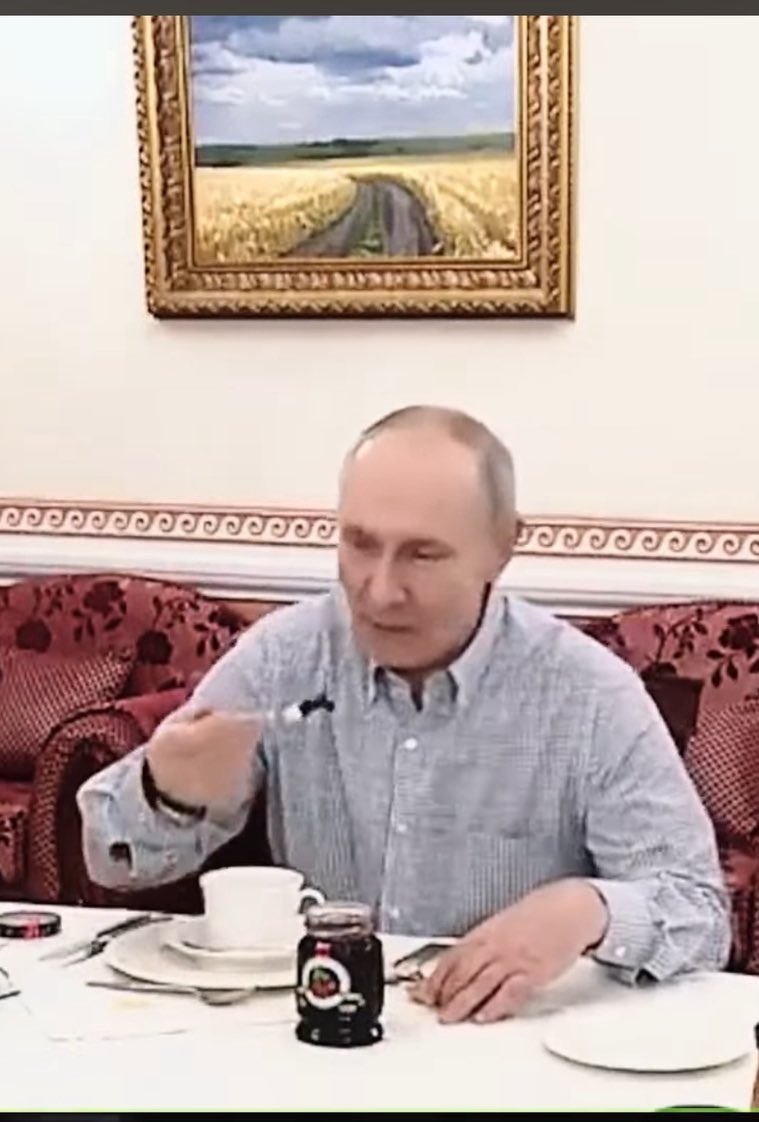 Русские, а вас не смущает картина за спиной Путина, это же отсылка к украинскому флагу🇺🇦