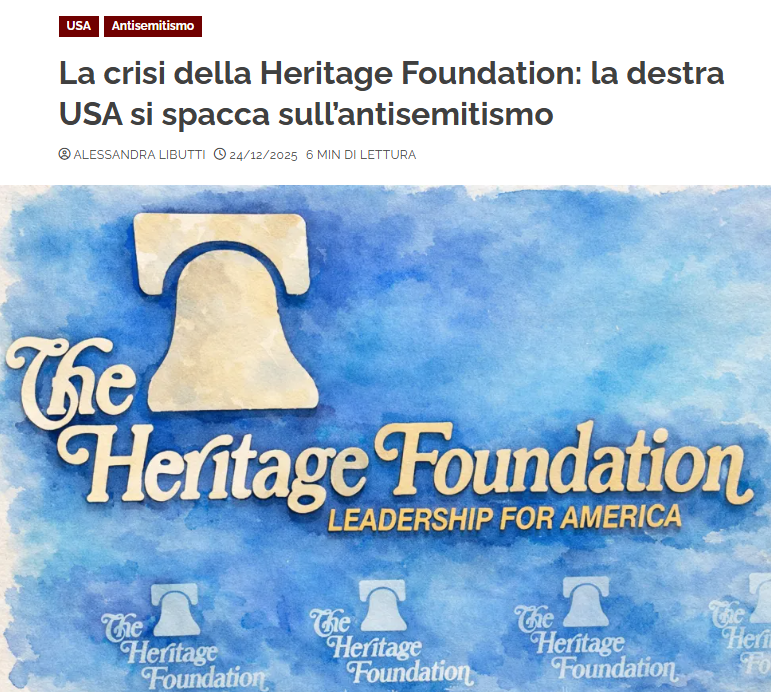 partigggiano's tweet image. L’universo trumpiano si sta frantumando in una guerra intestina tra fazioni incompatibili. Il caso più grave riguarda la Heritage Foundation, travolta da una crisi dopo la difesa da parte del presidente Roberts di Tucker Carlson e di Nick Fuentes, antisemita con simpatie…