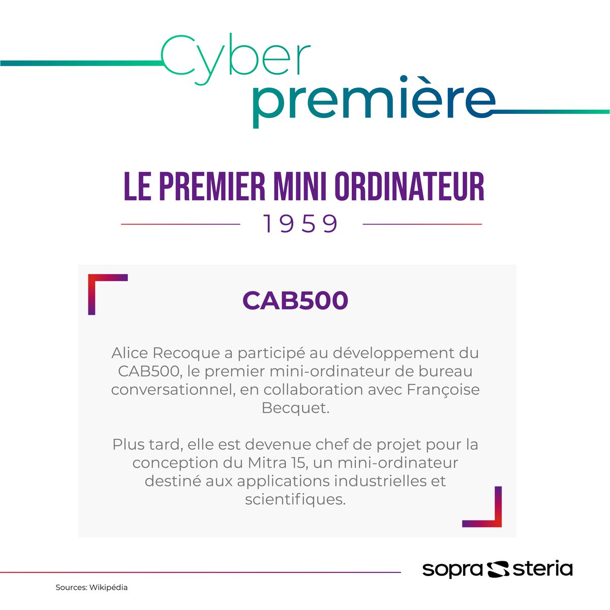 SopraSteriaSecu's tweet image. 💾Bien avant nos PC et smartphones, il y a eu des pionniers.
Dans les années 1960, le CAB500 a marqué l’histoire en devenant l’un des #premiers mini-ordinateurs français, conçu pour rendre l’#informatique plus accessible.
#cyber #culturecyber