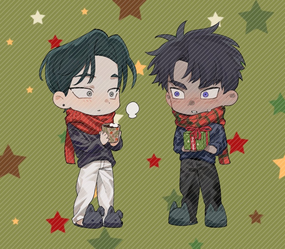 평안한 크리스마스 이브 보내세요!🎄✨
고결이랑 예승이, 그리고 모두가 즐거운 크리스마스를 보낼 수 있길 바라요!🎁💚❤️
둘이 함께 사는 분위기로 조금 꾸며봤어요! （예승이가 고결이 집에서 처음 자게 됐을 때 입었던 그 잠옷 그대로예요!）🥹💙💚
<a href="/Gaetsaeng/">갯생</a> 
#불완전연소
#incompletecombustion