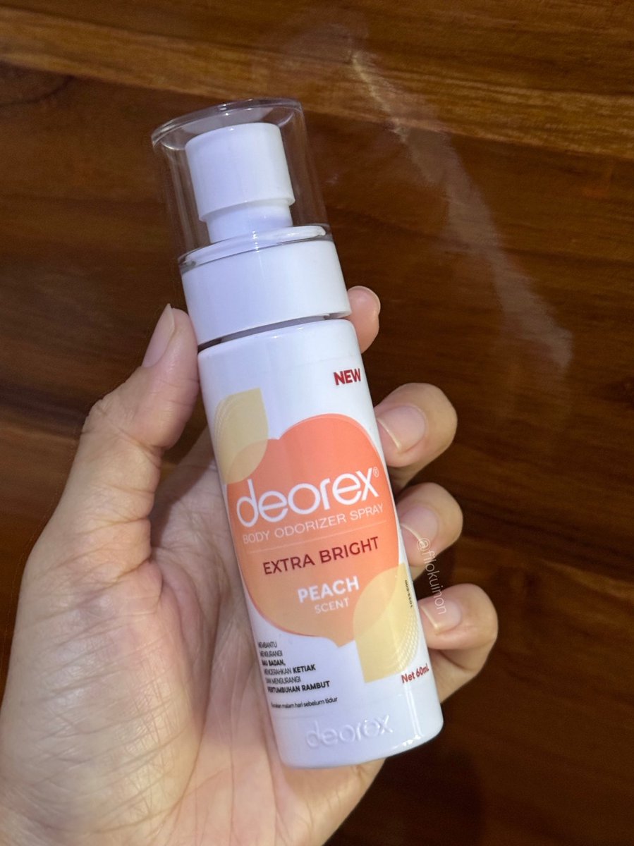 filokuinon's tweet photo. Baru nyobain deorex body odorizer yang peach ini, kok wanginya enak bgt yaa fresh sweet gituu 🥹🫶 beneran mantep bgt nahan bau badan seharian ditambah ada brightening ingredientsnya & katanya bisa memperlambat pertumbuhan bulu ketiak! 👀

📌 https://t.co/UPplKc0hap

Worth trying mumpu ada promo & byk diskon! 👌