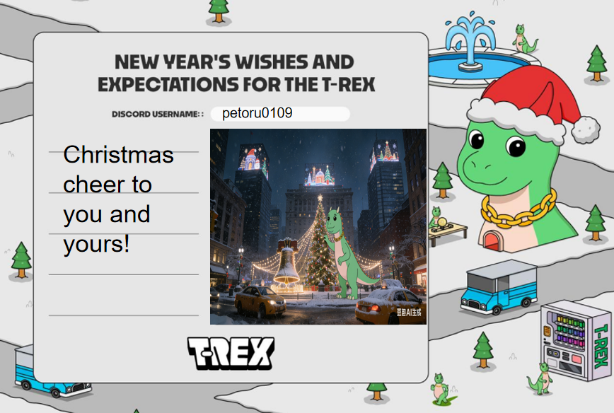 GiuliaFontes5's tweet photo. @akihata0821 @jbs98061 Christmas cheer to your world! May kindness guide your steps, laughter echo through your days, and the warmth of this special time stay with you all year long.​#REXmas @TREX_chain https://t.co/HOObLgmXld
