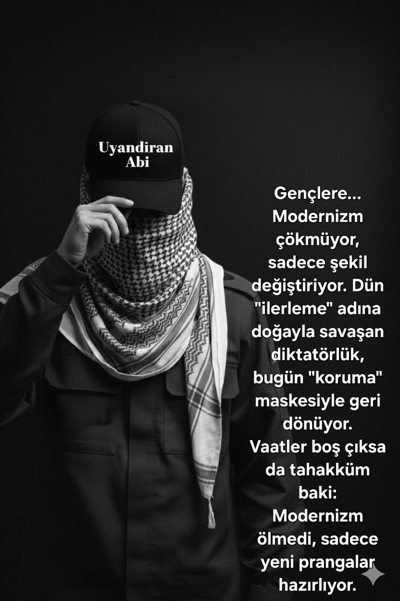 ençlere...
Modernizm çökmüyor, şekil değiştiriyor. Dün "ilerleme" adına doğayla savaşan diktatörlük, bugün "koruma" maskesiyle özgürlüğümüzü esir alıyor. Yöntem değişse de tahakküm aynı. Uyanın.