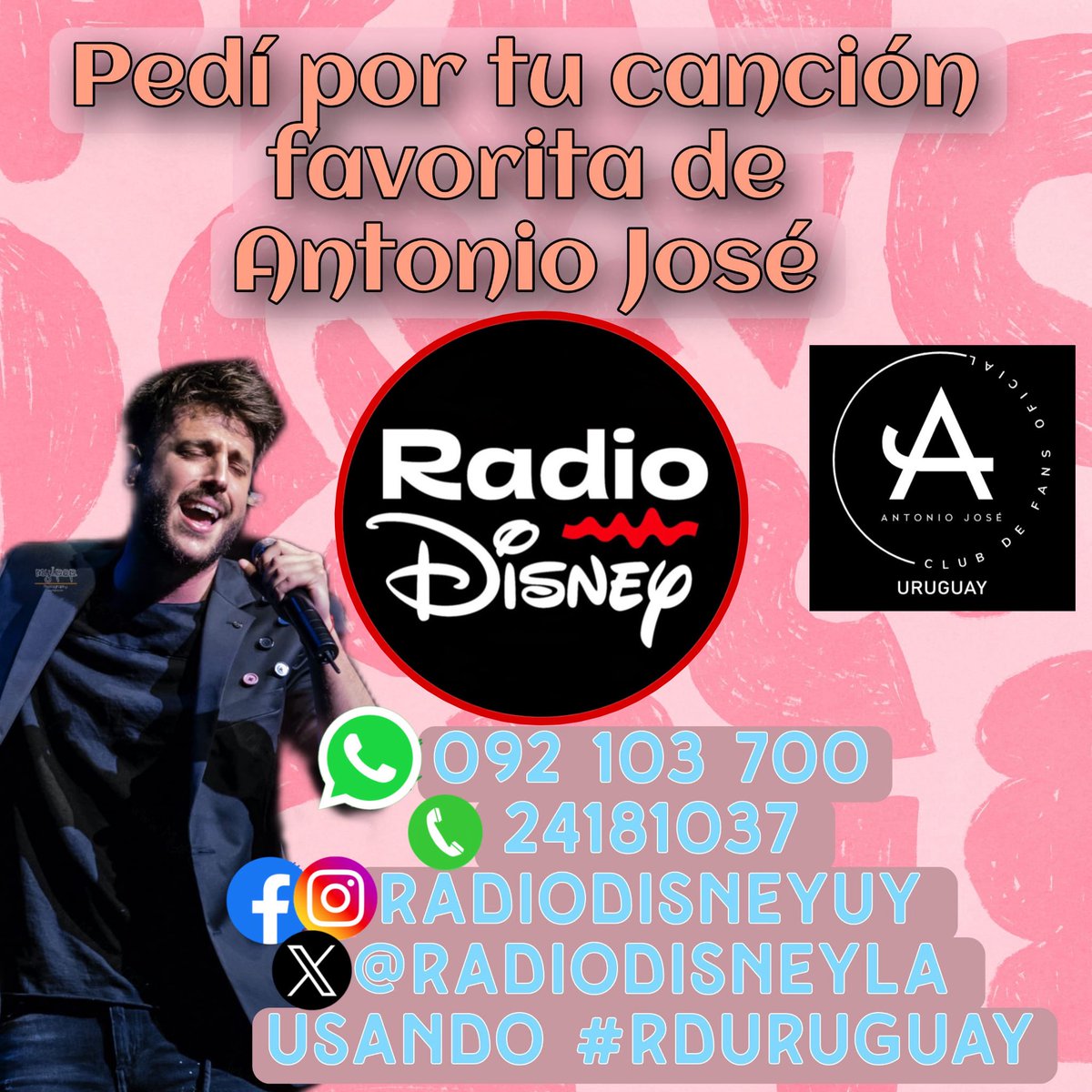 Pedí los temas de <a href="/AntonioJSMazuec/">Antonio José</a> por <a href="/RadioDisneyLA/">Radio Disney Latino</a> #rduruguay !! 😍🎵🎶

@umuruguay @umargentina @universalspain 

#antoniojoseofficial #antoniojosé #canciones #exitos #radiodisney #radiodisneyuy 🇺🇾