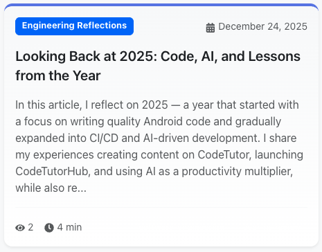 anilvdeshpande's tweet photo. Wrapping up 2025 with some reflections on code, AI, and the changing developer landscape. 
Read more: https://t.co/BNH889NekK

#YearInReview #DeveloperJourney #SoftwareEngineering #AIinDevelopment #CareerGrowth #CodeTutor #CodeTutorHub https://t.co/DNAmRRsPfz
