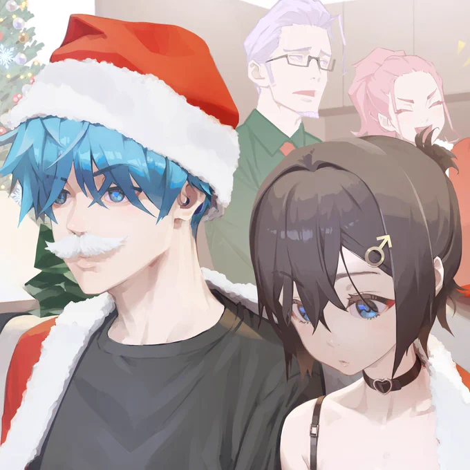 【#ROHHE100 3/100】 住人達とのXmasパーティの後、お互いにやりたいことをしながらもやけに距離が近い二人 澄まし顔の中に、お互い〇〇が気になって反応しちゃってる部分、見つけてみてね #ArtProgress #クリスマス2025 #ChristmasArt #ocart ↓24時間アンケート