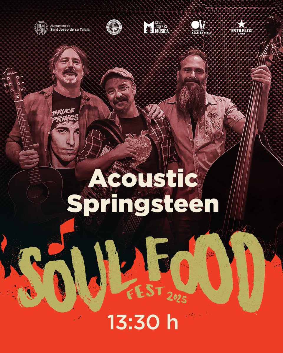 ¡Recuerda que este domingo, 28 de diciembre, celebramos el V Soul Food Fest! Una de las bandas que podrás disfrutar es Acoustic Springsteen, con Soulman Sal, Raúl Moya y David Mascaró. ¡Te esperamos! 👉 buff.ly/UVTPK1P
#SoulFoodFest #Ibiza #SantJosepésMúsica #Eivissa