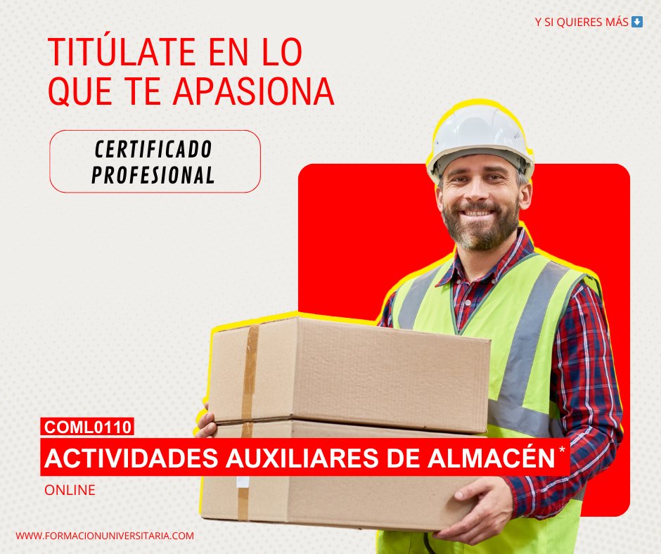 En <a href="/formacionuniver/">Formación Universitaria</a> te ofrecemos el Certificado Profesional de Actividades Auxiliares de Almacén – COML0110 impartido por nuestra institución académica. ➡️ formacionuniversitaria.com/curso-activida…