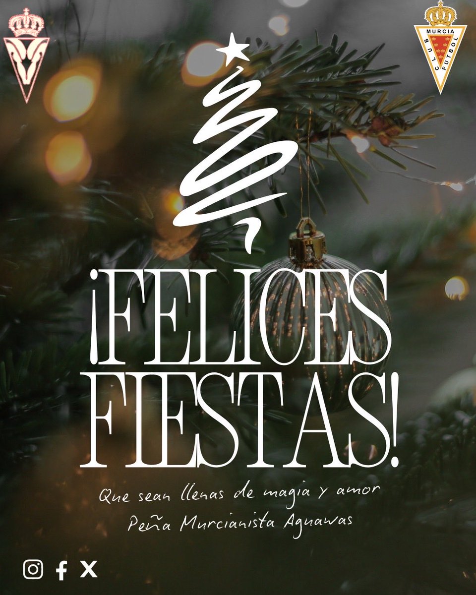 aguawas's tweet photo. 🎄⚽️ La Peña Murcianista Aguawas os desea una Feliz Navidad llena de salud ilusión y muchos goles que celebrar
Que el nuevo año nos siga encontrando juntos, animando sin descanso y defendiendo nuestros colores dentro y fuera del estadio❤️🤍 ¡Siempre Murcia y siempre Aguawas! 🎁✨ https://t.co/KI9zTyJZpL